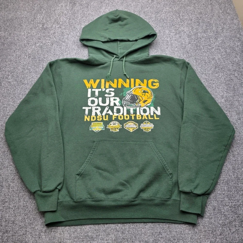 Champion NDSU Football Hoodie Mens Medium Green National Champions Eco Fleece